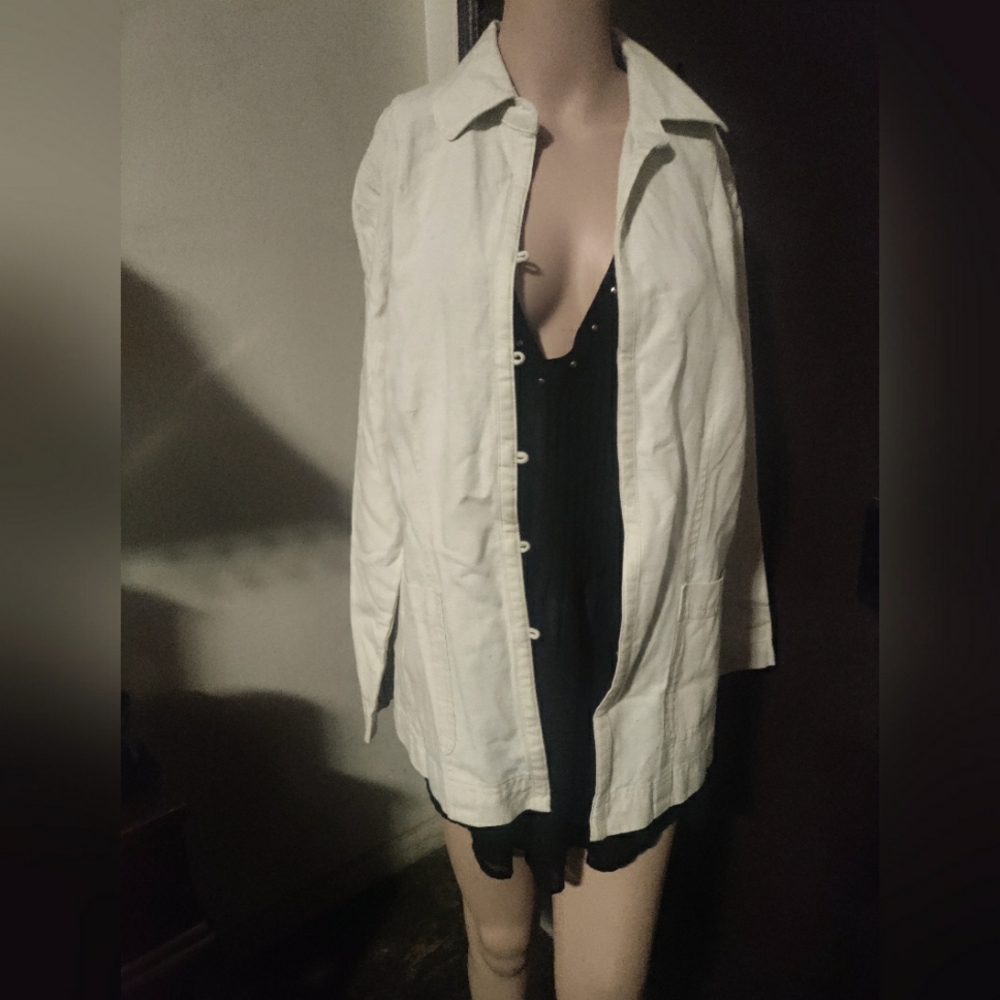 J Jill jacket blazer Linen Blend stone The Art & Craft of J Jill collection sz M